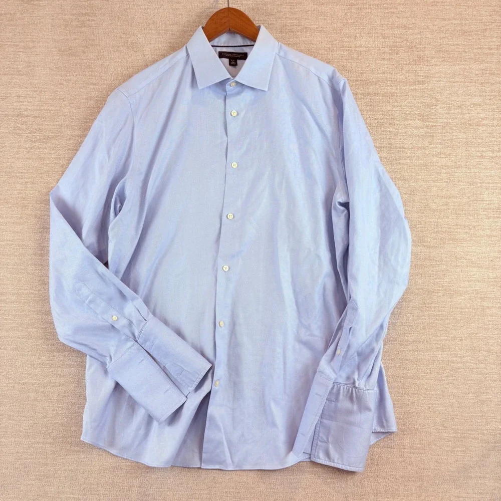Banana Republic 17-17.5 XL Slim Fit No-Iron French Cuff Royal Oxford Dress Shirt